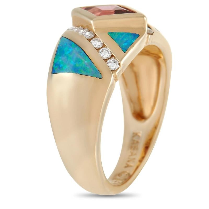 Kabana 14K Yellow Gold 0.21 ct Diamond, Tourmaline and Inlaid Opal Ring KB73-11 - 2