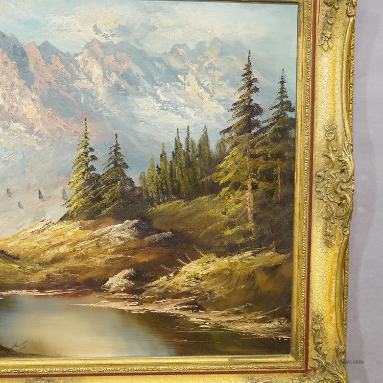 Alpine Landscape Oil Painting with Tyrolean Mountain Hut - 4