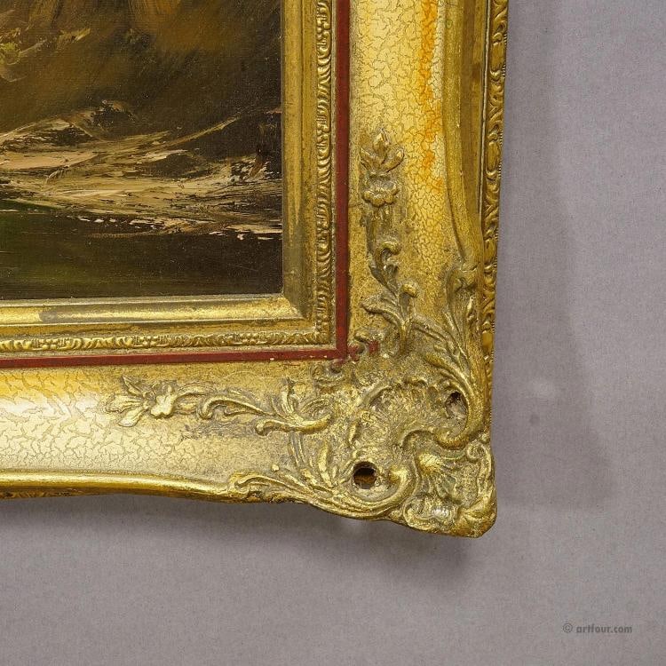 Alpine Landscape Oil Painting with Tyrolean Mountain Hut - 6