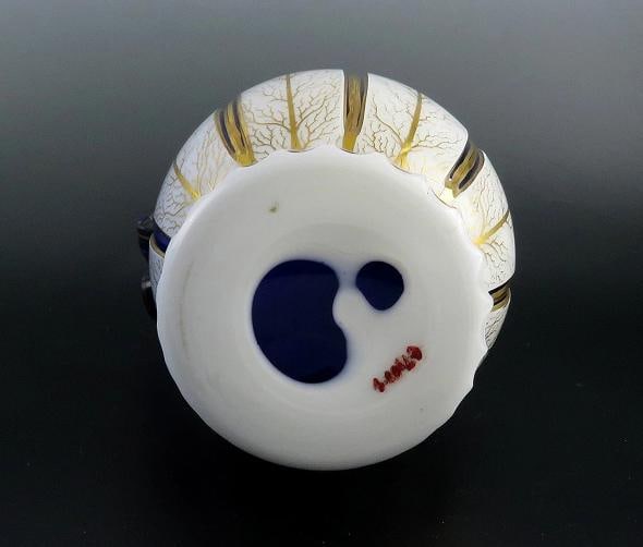 Antique Bohemian Cased Glass Gilded White on Cobalt Blue Pitcher Ewer - 9