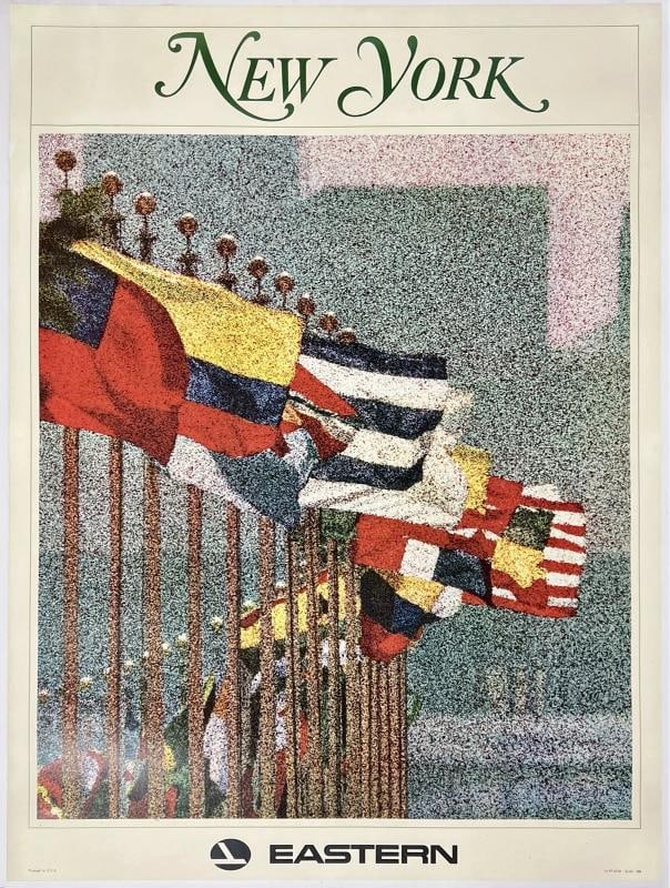 Original Vintage Poster NEW YORK EASTERN AIR LINES Airline Travel Tourism LINEN (1 of 5)