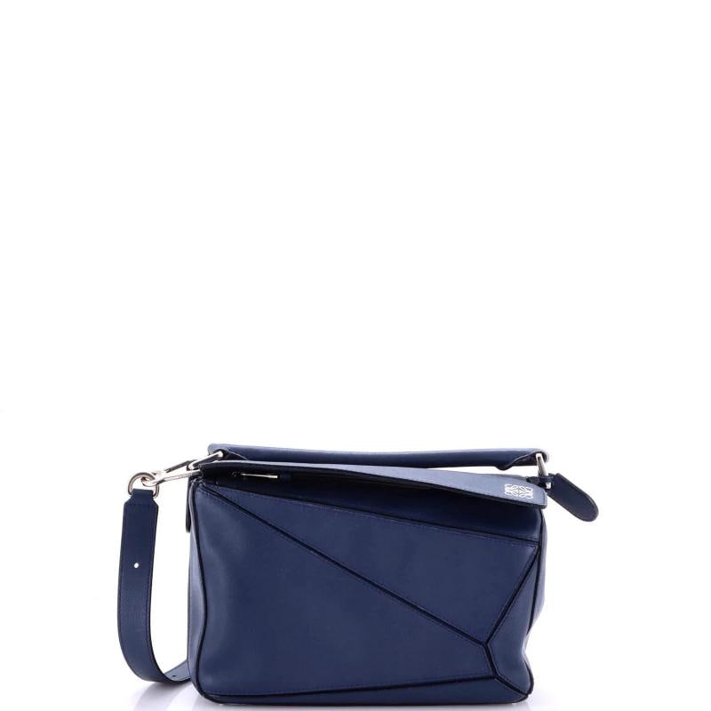 Loewe Puzzle Bag Leather Small: Condition: Pre-owned - Good,Brand: Loewe,Exterior Material: Leather,Style: Satchels,Exterior Color: Blue,Department: Women,Size: Small,Accessories: With Strap