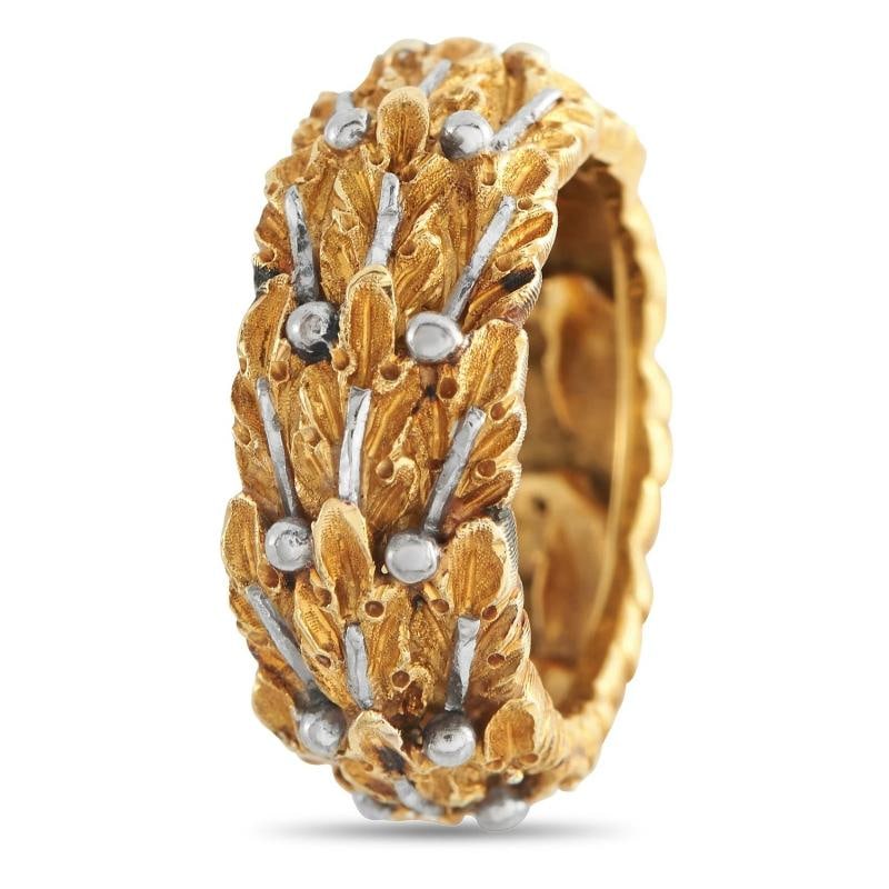 Buccellati Foglie 18K Yellow and White Gold Leaf Textured Ring BU03-012926 - 2