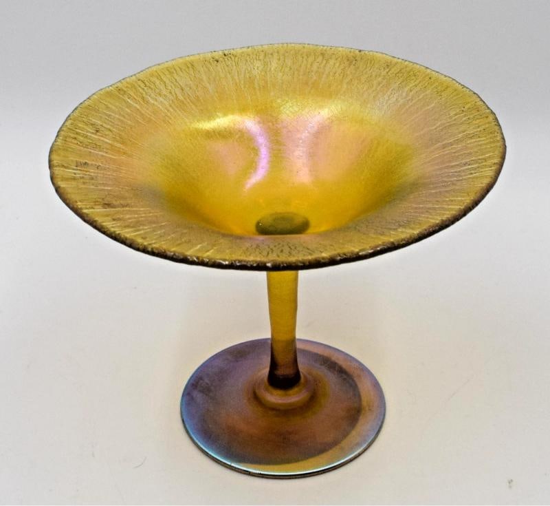 L.C. Tiffany Gold Favrille Hand Blown Compote, Circa 1920, Signed - 2