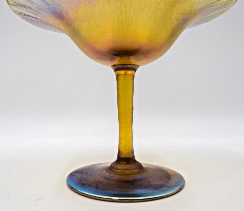L.C. Tiffany Gold Favrille Hand Blown Compote, Circa 1920, Signed - 4