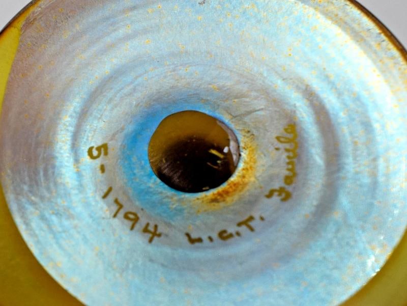 L.C. Tiffany Gold Favrille Hand Blown Compote, Circa 1920, Signed - 7