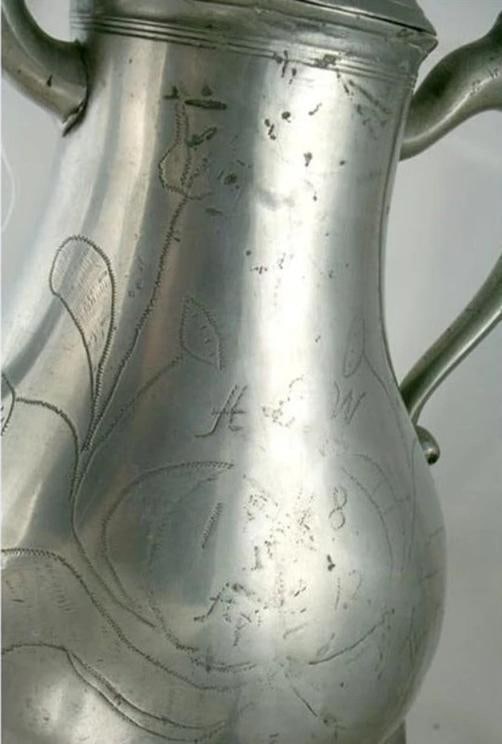 Interesting 1848 3-Spigot Engraved European Pewter Urn Samovar - 2