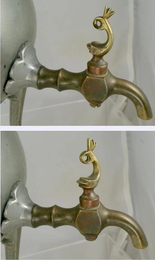 Interesting 1848 3-Spigot Engraved European Pewter Urn Samovar - 3