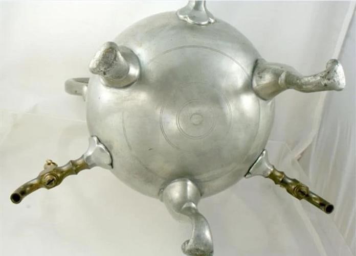 Interesting 1848 3-Spigot Engraved European Pewter Urn Samovar - 5