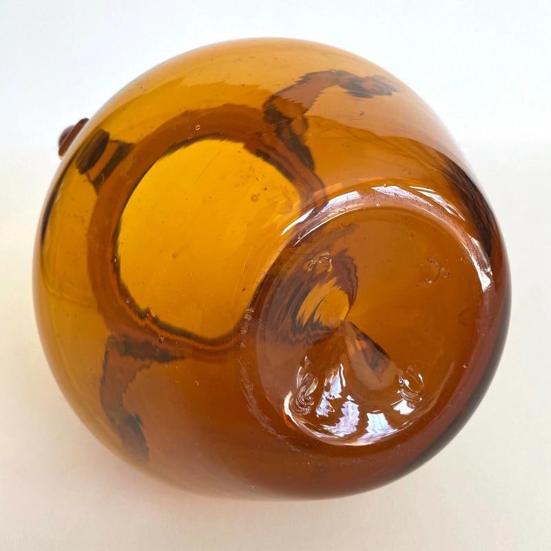 VTG MID CENTURY MODERNIST TOPAZ SIENNA HAND BLOWN ART GLASS JARDINIERE BOWL VASE - 12