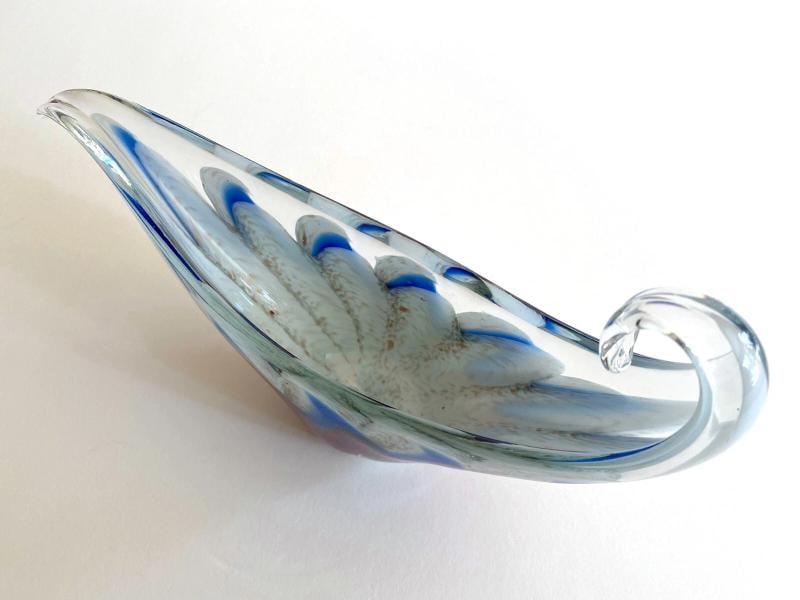 MODERNIST MURANO ART GLASS MULTICOLOR ZIGZAG SWIRL SCULPTURAL SCROLL BOWL - 9