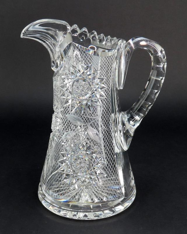 Dazzling American Brilliant Period Intaglio Cut Glass Water Pitcher w 4 Cups - 2