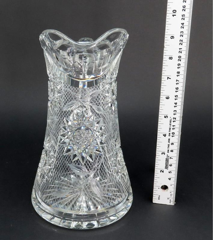 Dazzling American Brilliant Period Intaglio Cut Glass Water Pitcher w 4 Cups - 4