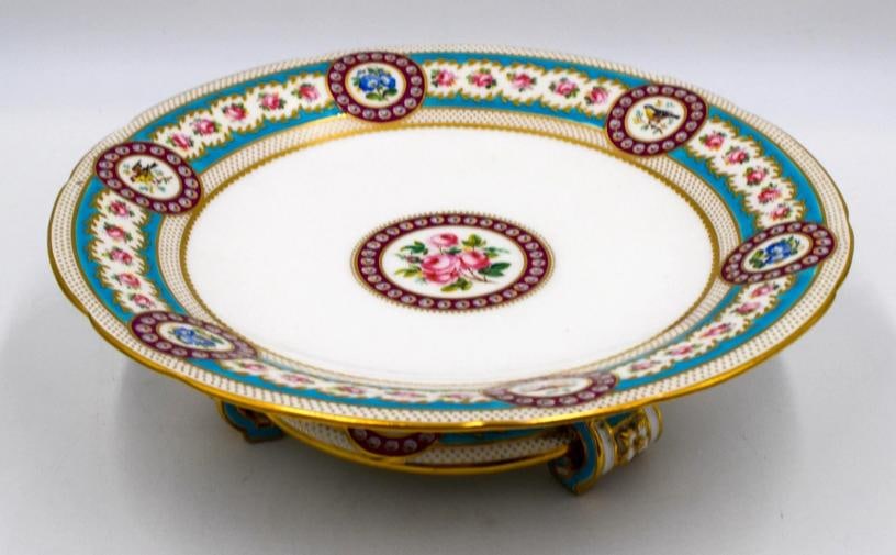 Antique Minton Turquoise Hand Painted Compote w/Flowers & Birds (1 of 7)