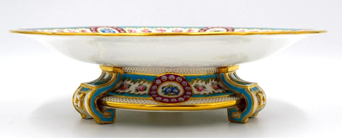 Antique Minton Turquoise Hand Painted Compote w/Flowers & Birds - 2