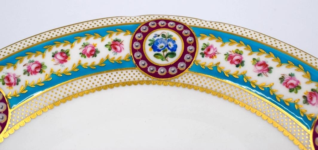 Antique Minton Turquoise Hand Painted Compote w/Flowers & Birds - 5