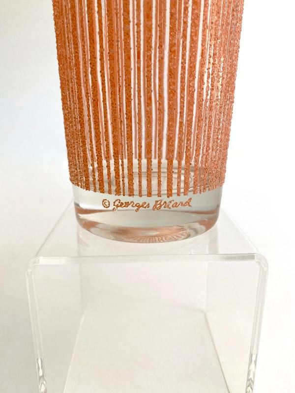 MID CENTURY MODERN GEORGES BRIARD PINK FROSTED TEXTURE STRIPE TUMBLER GLASSES 6P - 5