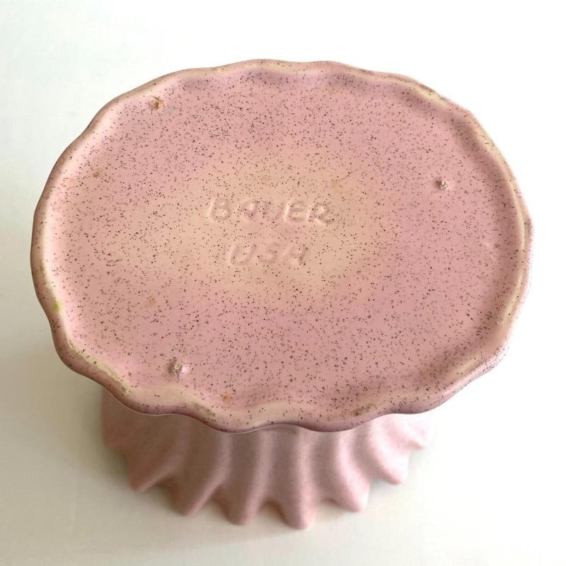 1950'S MID CENTURY MODERN BAUER ART POTTERY PINK SPECKLE FLUTED LRG FLOWER VASE - 12