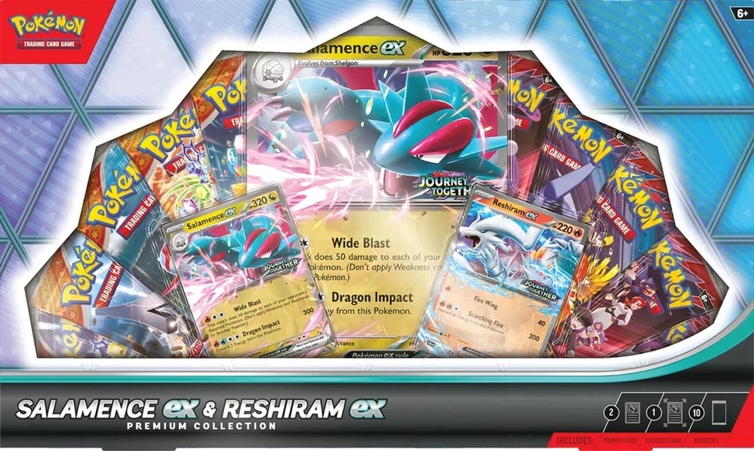 Pokemon Salamence ex & Reshiram ex Premium Collection Case of 6: Condition: New/Factory Sealed: A brand-new, unused, unopened, undamaged item (including handmade items). See the seller's listing for full details. ,Game: Pokemon TCG,Set: ME1,Language: English,Charac