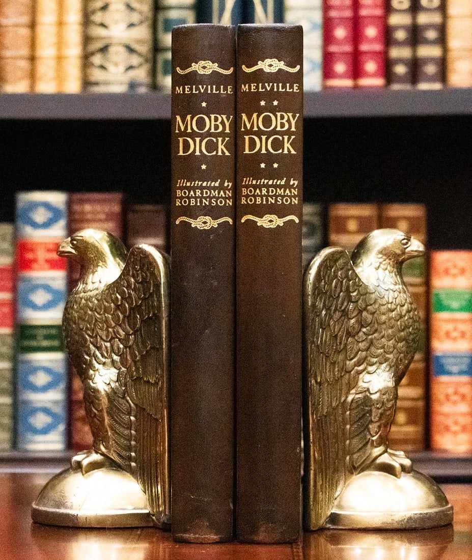 1943 Moby Dick The Whale Herman Melville Limited Signed by Illustrator 10"Tall: New York: The Limited Editions Club, 1943. Boardman Robinson. Limited Editions Club #617, Signed by the Illustrator Boardman Robinson. Fine Leather Bindings, 10.25" Tall. A complete two volume set in