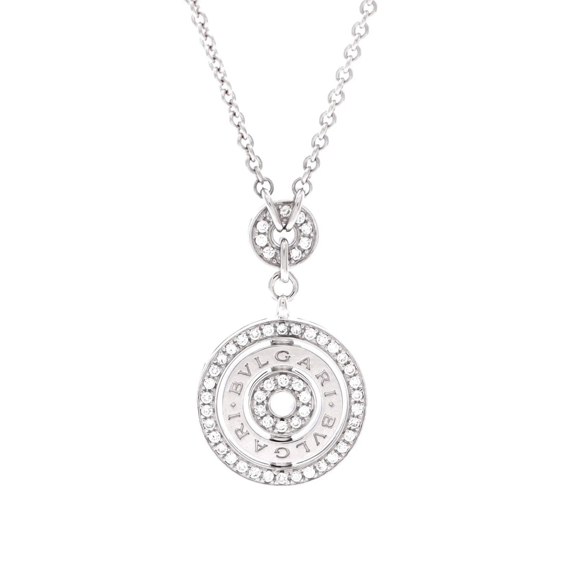 Bvlgari Cerchi Astrale Pendant Necklace 18K White Gold and Diamonds: Measurements: Length: 15.0 - 18.25 ", Pendant Length: 1.50 ", Pendant Width: 21.05 mm. Condition: Pre-owned - Good,Brand: Bvlgari,Main Stone: Diamond,Metal: 18K White Gold,Metal Purity: 18K,Style: