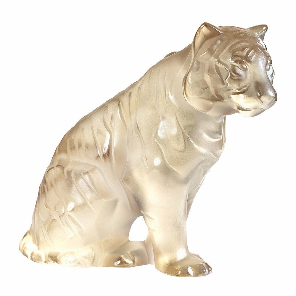 LALIQUE CRYSTAL TIGER FIGURINE~(4.33" H x 5.24" L x 2.24" W) (1 of 2)
