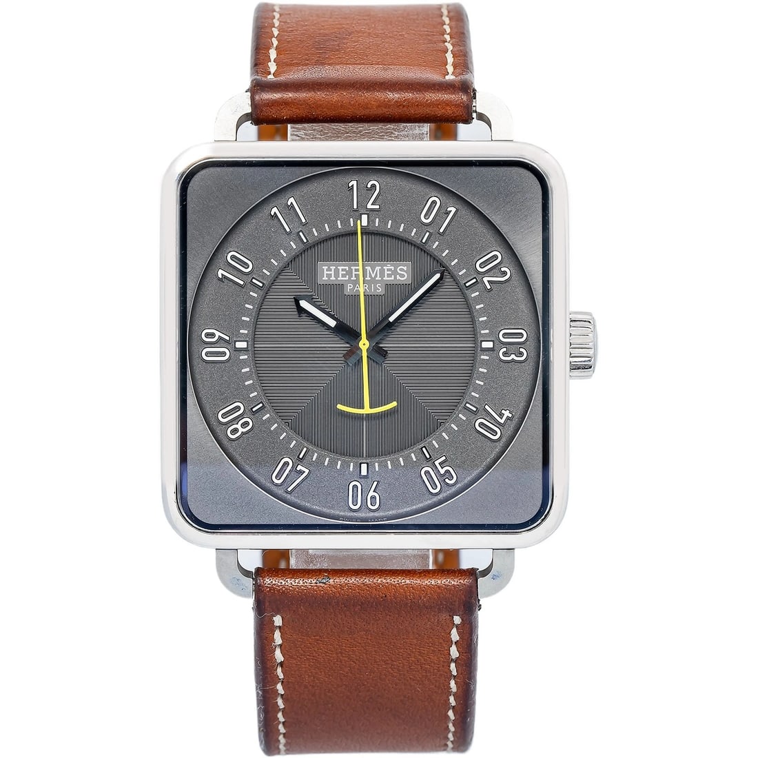 Hermes Carre Ashe T12.710 Automatic SS Leather Strap Grey Dial Men's Watch 38mm (1 of 6)