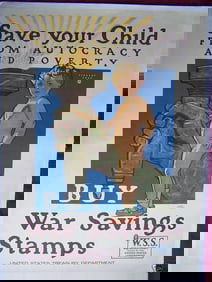 "Save Your Child" Original Herbert Paus, World War One (WW1) Poster, Buy Stamps