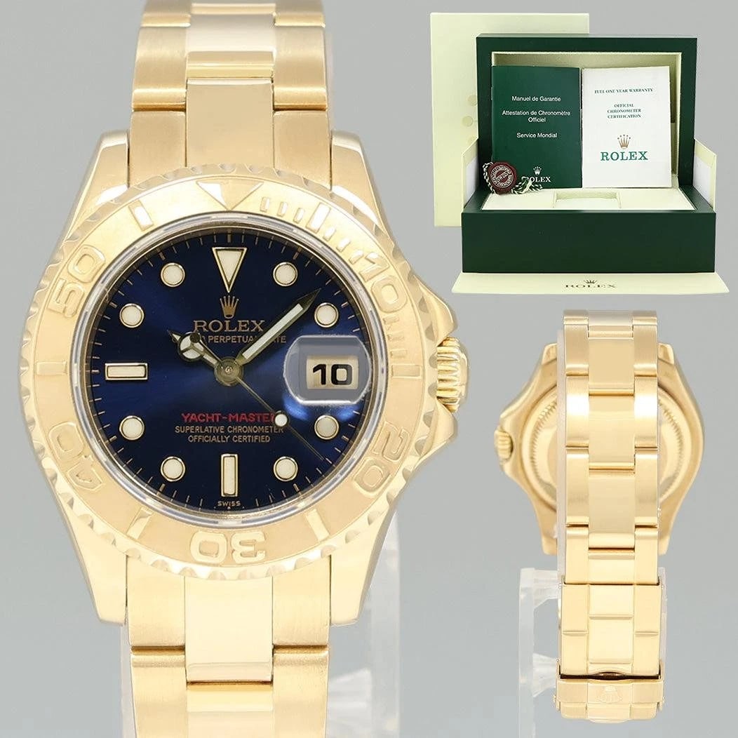 MINT PAPERS Yellow GOLD Ladies Rolex Yacht-Master 169628 Blue Dial 29mm Watch: Condition: Pre-owned - Excellent,Brand: Rolex,Department: Men,Type: Wristwatch BrandRolexModelYacht-MasterSerial #K Ref #169628GenderLadiesMetalYellow GoldCase Size29mmWrist SizeWill fit up to a 6.75"