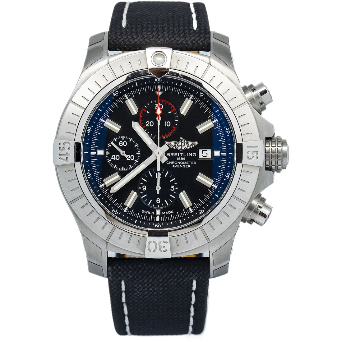 Breitling Super Avenger A13375 SS Black Dial Automatic Complete Men's Watch 48mm (1 of 6)