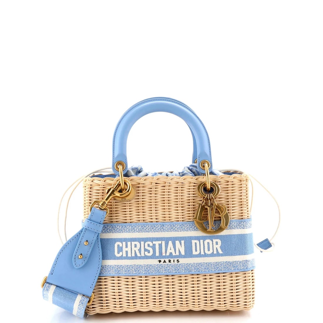 Christian Dior Lady Dior Bag Wicker and Oblique Canvas Medium: Condition: Pre-owned - Excellent,Brand: Christian Dior,Exterior Material: Canvas Plain, Wicker,Style: Totes,Exterior Color: Blue,Department: Women,Size: Medium,Accessories: With StrapEstimated Retail