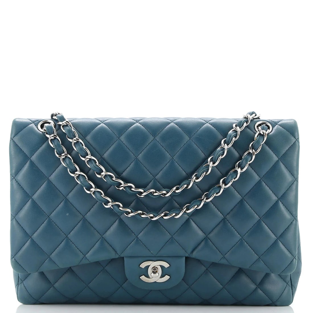 Chanel Classic Single Flap Bag Quilted Lambskin Maxi: Condition: Pre-owned - Good,Brand: Chanel,Exterior Material: Leather,Style: Shoulder Bags,Exterior Color: Blue,Department: Women,Size: Maxi,Accessories: Authenticity CardEstimated Retail Price: $5,200