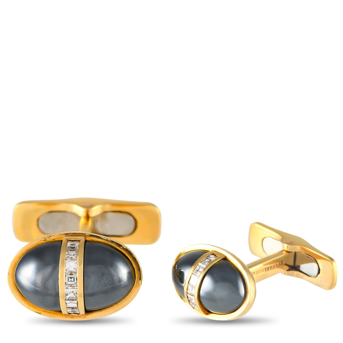 Bvlgari 18K Yellow Gold 0.30ct Diamond and Hematite Cufflinks BV10-100224: Condition: Pre-owned - Good: This item has been gently used but is in good condition. It might have a few signs of wear, like light scratches or tarnishing. All imperfections should be shown and descr