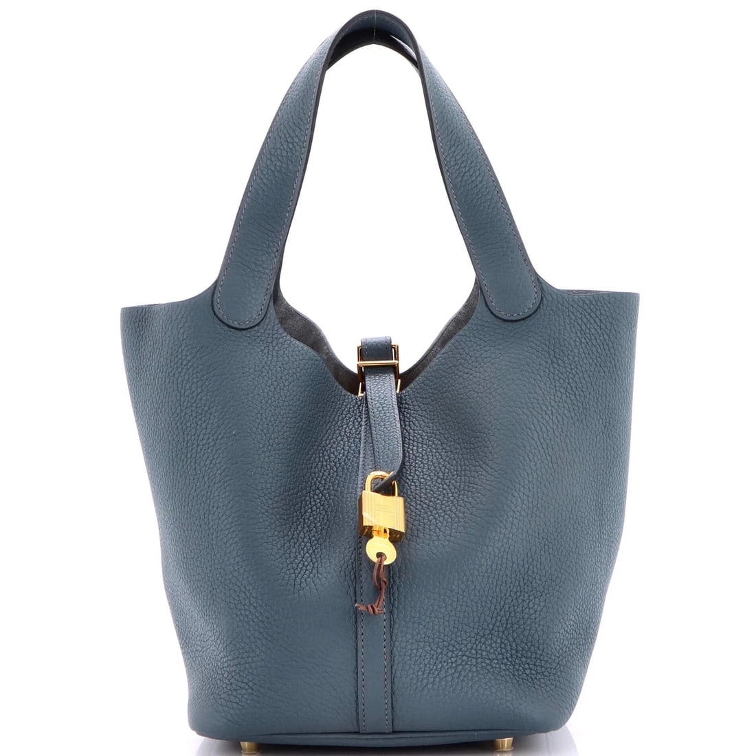 Hermes Picotin Lock Bag Clemence MM: Condition: Pre-owned - Excellent,Brand: Hermes,Exterior Material: Leather,Style: Bucket,Exterior Color: Blue,Department: Women,Size: Mm,Accessories: Keys, LockCondition: Great. Exterior: minor scuffs,