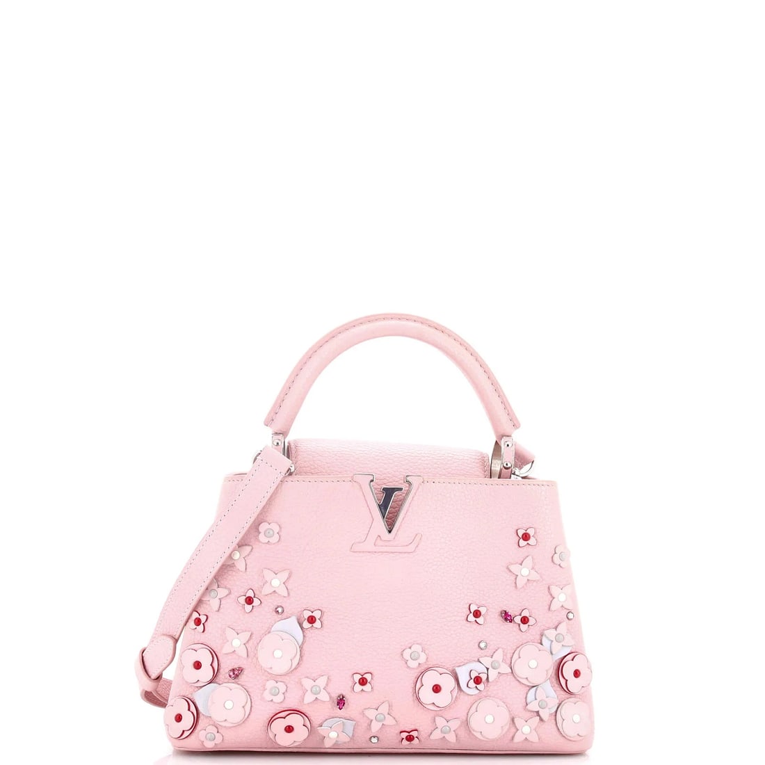 Louis Vuitton Capucines Bag Leather with Embellished Detail BB: Condition: Pre-owned - Excellent,Brand: Louis Vuitton,Exterior Material: Leather,Style: Shoulder Bags,Exterior Color: Pink,Department: Women,Size: Bb,Accessories: With StrapEstimated Retail Price: