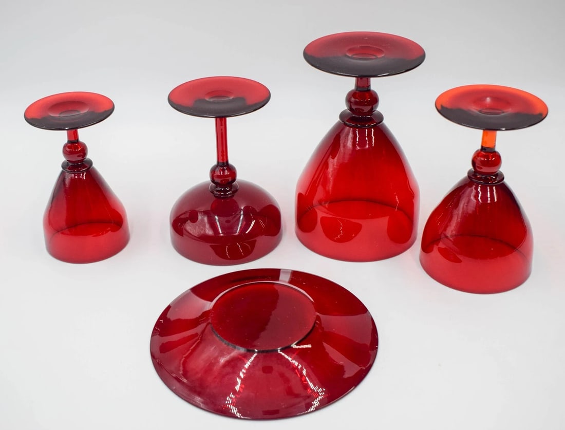 Steuben Selenium Red 5 Piece Place Setting - Signed - 5