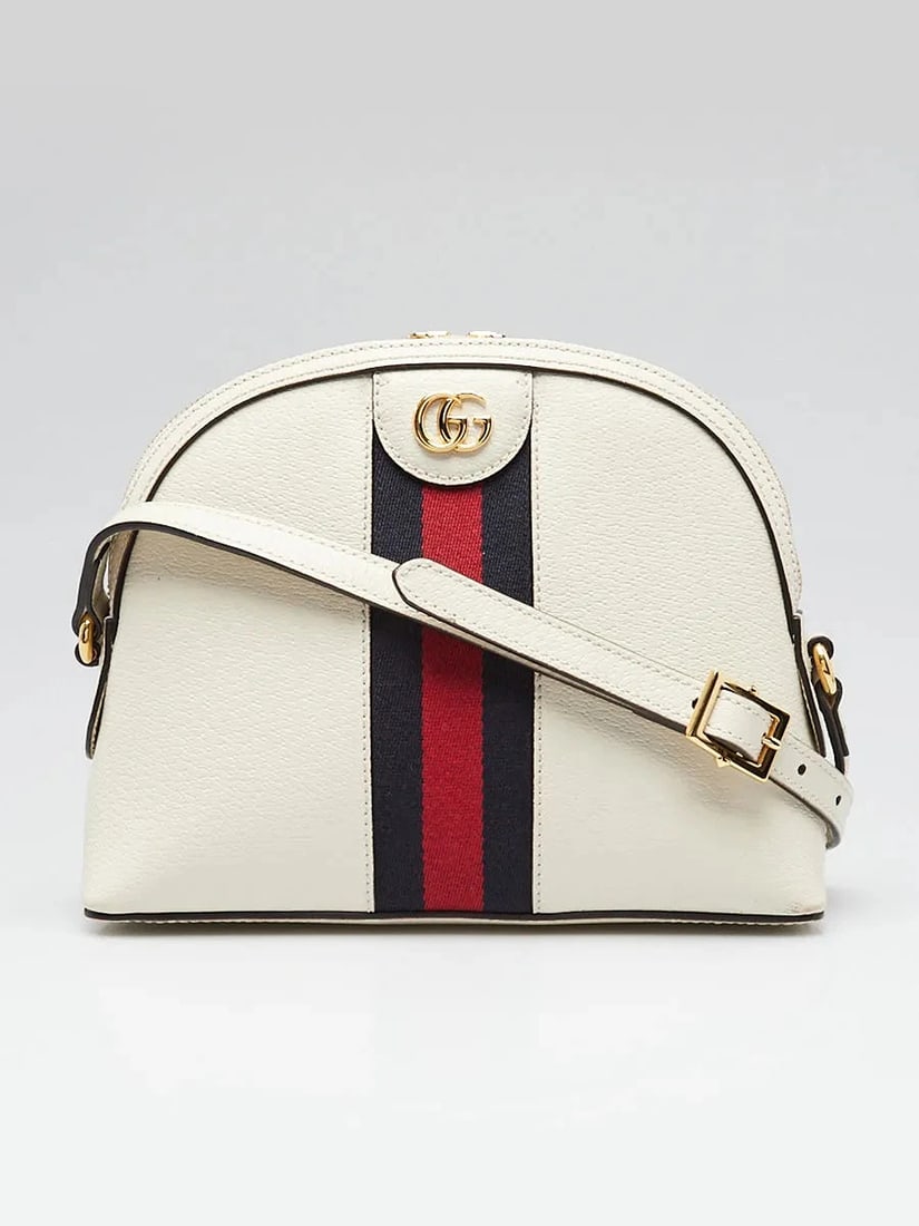 Gucci White Leather Vintage Web Small Ophidia Crossbody Bag: Condition: Pre-owned - Good,Brand: Gucci,Exterior Material: Leather,Style: Crossbody Bags,Everyday Bags,Exterior Color: White,Department: Women