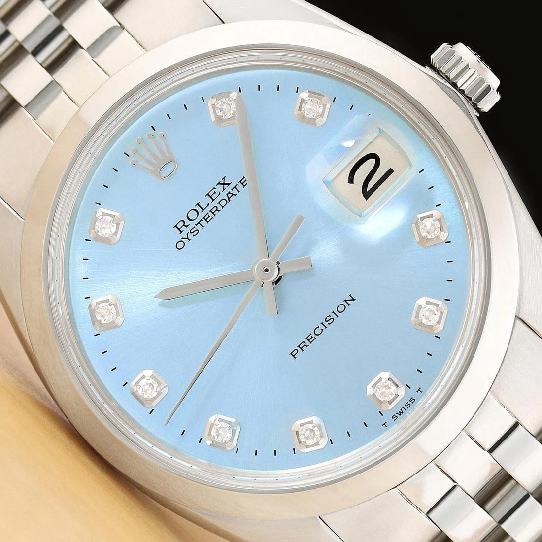 ROLEX OYSTERDATE PRECISION 6694 ICE BLUE DIAMOND MANUAL WIND STEEL 34MM WATCH (1 of 9)