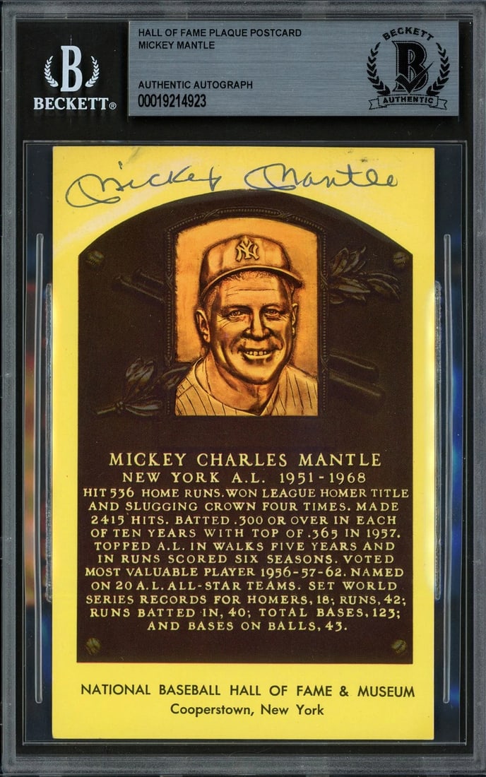 Mickey Mantle Signed HOF Plaque Postcard New York Yankees Beckett (1 of 2)