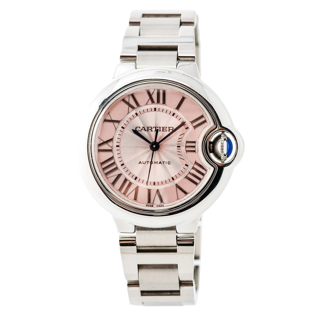 Cartier Ballon Bleu 3489 W6920100 Auto Pink Dial 2017 Papers Women's Watch 33MM: Case Size33mmWrist Fit6.25 inchesBoxnoPapersYesCondition — Used - GoodFull SpecificationsBrandCartierCustomizednoSerial #3489 2590xxxxGenderLadyBand MaterialStainless SteelBand ColorStainless SteelB