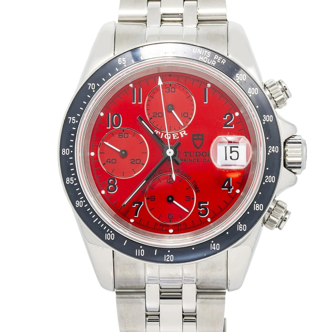 Tudor Prince Date Tiger 79260P Automatic Stainless Steel Red Dial Men Watch 40mm: Case Size40mmWrist Fit8inchesBoxYesPapersNoCondition — ExcellentFull SpecificationsBrandTudorModelPrince Date TigerCustomizedNoSerial #B98XXXXGenderMensBand MaterialStainless-SteelBand ColorSilverBe
