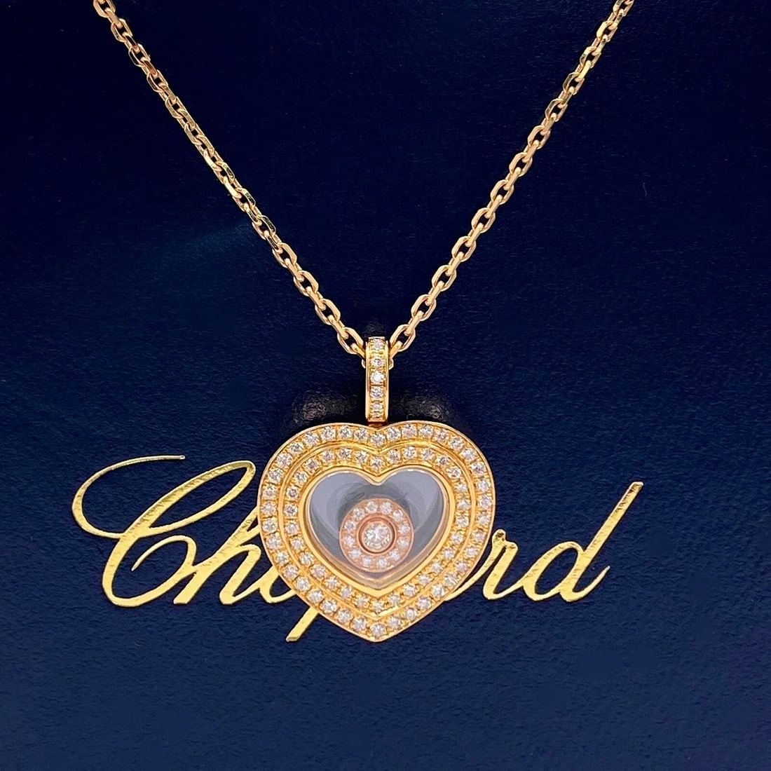 Chopard Happy Hearts Diamond Rose Gold Pendant Necklace 18K 16' Box: Condition: Pre-owned - Good,Materials sourced from: France,Base Metal: 18k,Metal: Rose Gold,Main Stone Shape: Round,Modified Item: No,Necklace Length: 16 in,Length: 16 - 17.99",Pendant Shape: Heart,Le