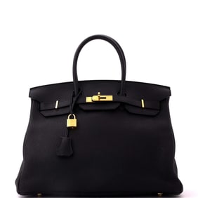 Hermes Birkin Handbag Black Clemence with Gold Hardware 35