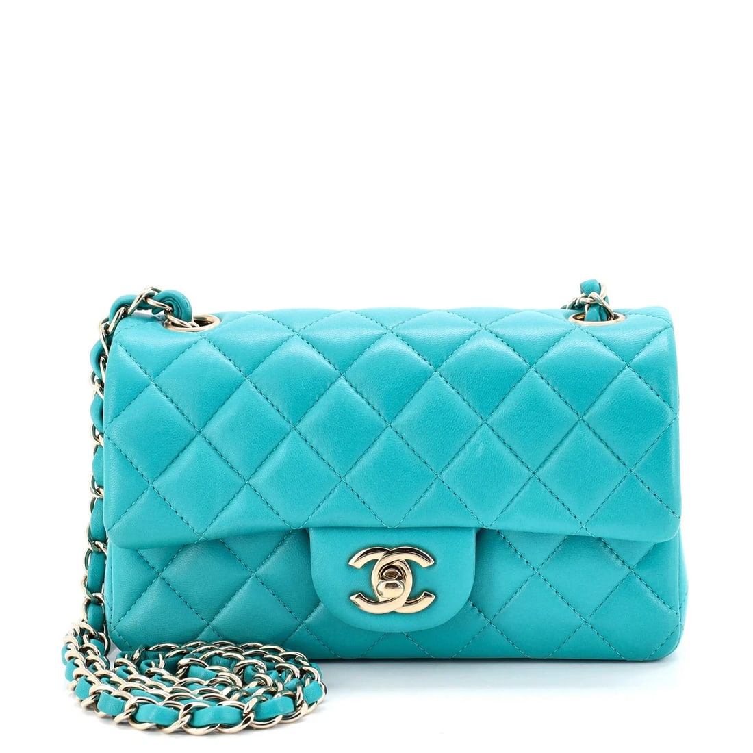 Chanel Classic Single Flap Bag Quilted Lambskin Mini: Condition: Pre-owned - Excellent,Brand: Chanel,Exterior Material: Leather,Style: Cross Body Bags,Exterior Color: Blue,Department: Women,Size: Mini,Accessories: Authenticity Card, Dust BagCondition: Gr