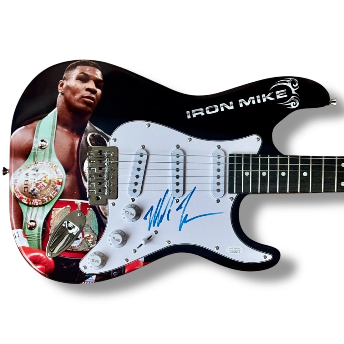 Mike Tyson Signed Guitar Custom Graphics JSA COA Heavyweight Champion: Product: Guitar,Player: Mike Tyson,Sport: Boxing,Original/Reprint: Original,Signed: Yes,Autograph Authentication: James Spence Authentication (JSA),Country of Origin: United States