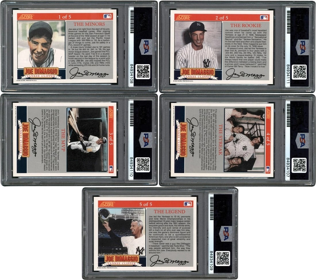 1992 Joe DiMaggio Signed Score Baseball Insert Complete Set (5) PSA DNA - 2