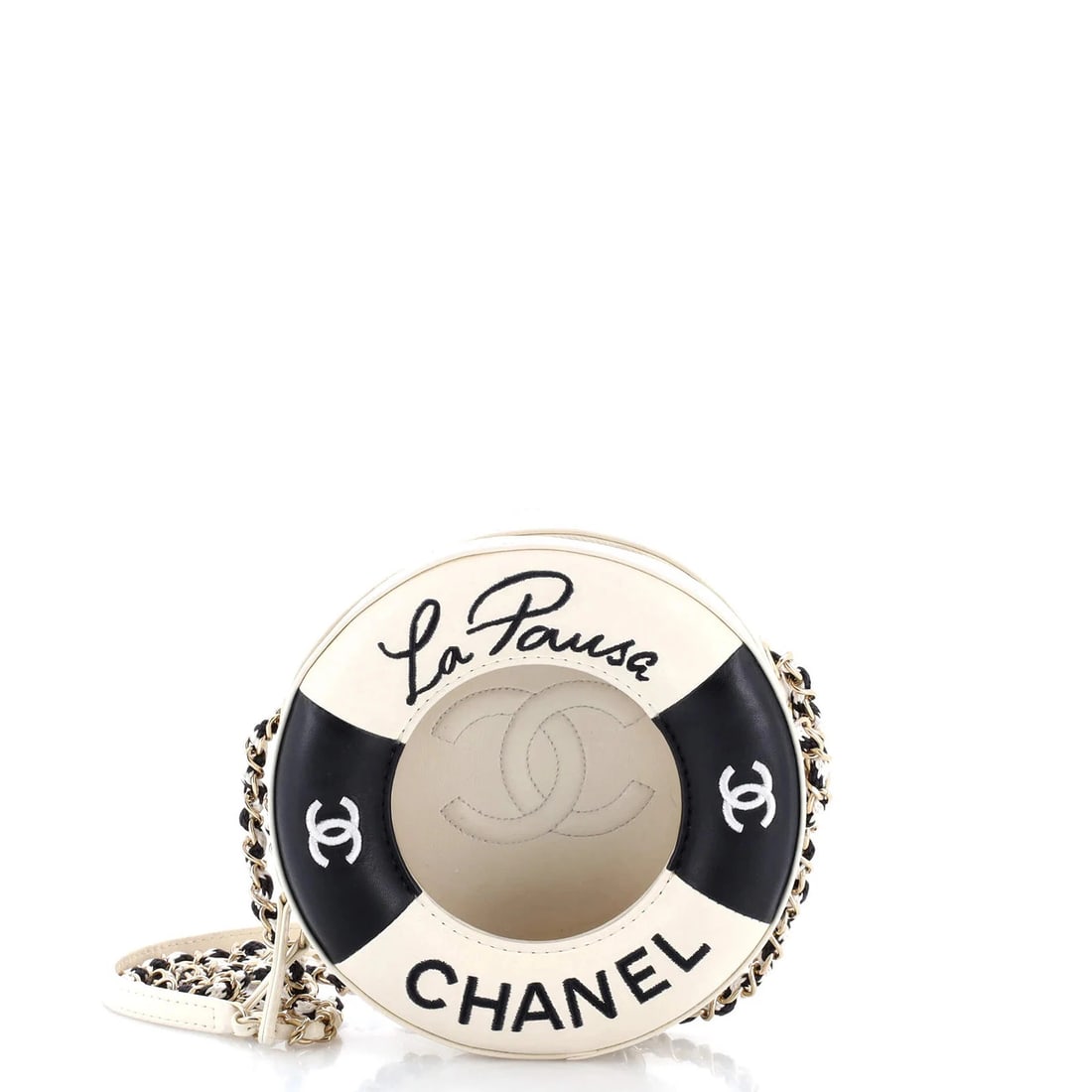 Chanel Lifesaver Round Crossbody Bag Lambskin Small: Condition: Pre-owned - Excellent,Brand: Chanel,Exterior Material: Leather, Pvc,Style: Cross Body Bags,Exterior Color: Black,Department: Women,Size: Small,Accessories: Authenticity Card