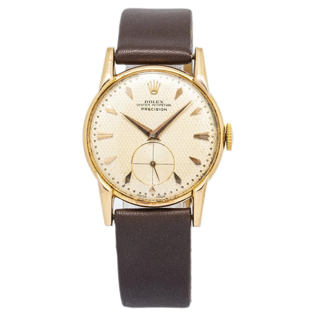 Rolex Precision Vintage RARE 18k Rose Gold Waffle Dial Manual Winding Watch 32mm: Condition: Pre-owned - Good: This item has been gently used but is in good condition. It might have a few signs of wear, like light scratches or tarnishing. ,Brand: Rolex,Type: