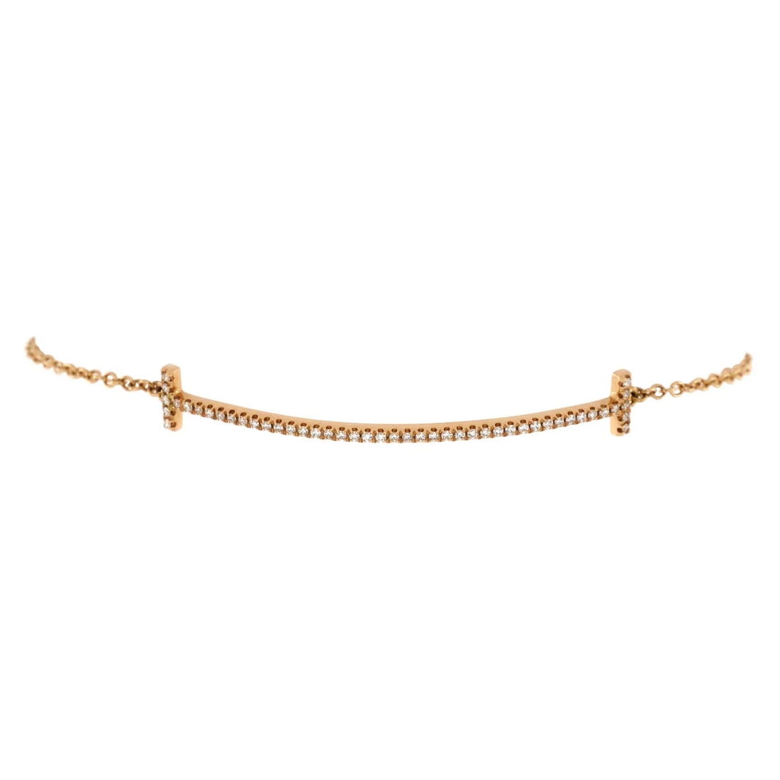 Tiffany & Co. T Smile Chain Bracelet 18K Rose Gold with Diamonds Medium: Condition: Pre-owned - Good,Brand: Tiffany & Co.,Main Stone: Diamond,Metal: 18K Rose Gold,Metal Purity: 18K,Style: Chain,Type: Bracelet,Color: Rose Gold,Material: 18K Rose Gold, Diamond