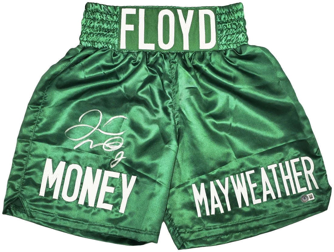 Floyd Mayweather Jr. Autographed Signed Green Boxing Trunks Beckett Witness (1 of 1)